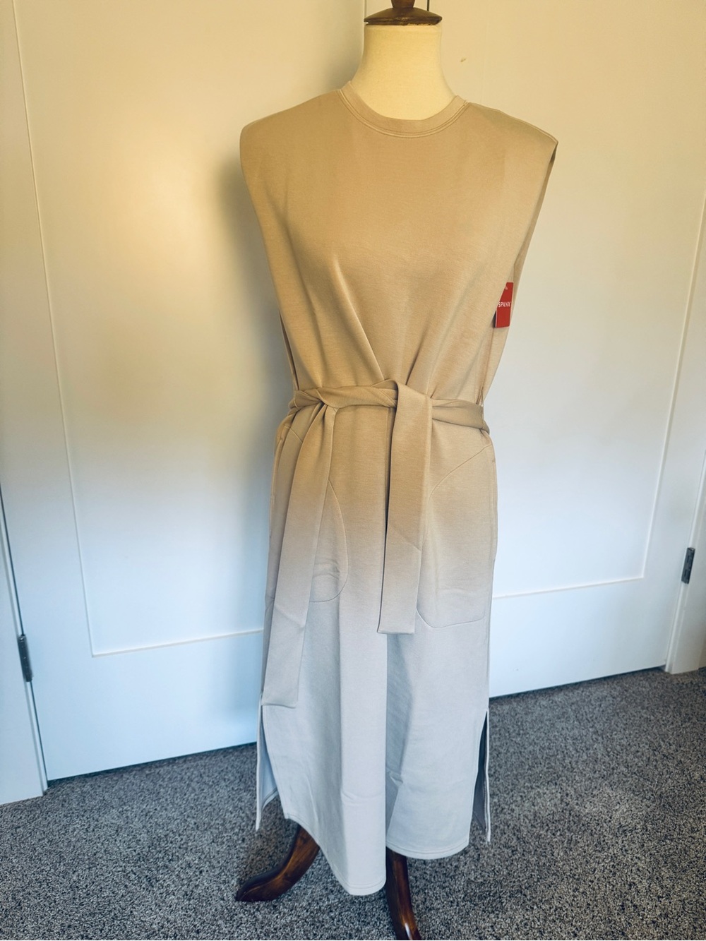 NWT Spanx AirEssentials Tank Dress Tahini Size M Belted Midi